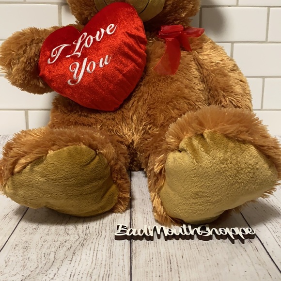 Extra Large Fuzzy Valentine's I LOVE YOU Teddy Bear with Heart and Ribbon - Picture 4 of 8